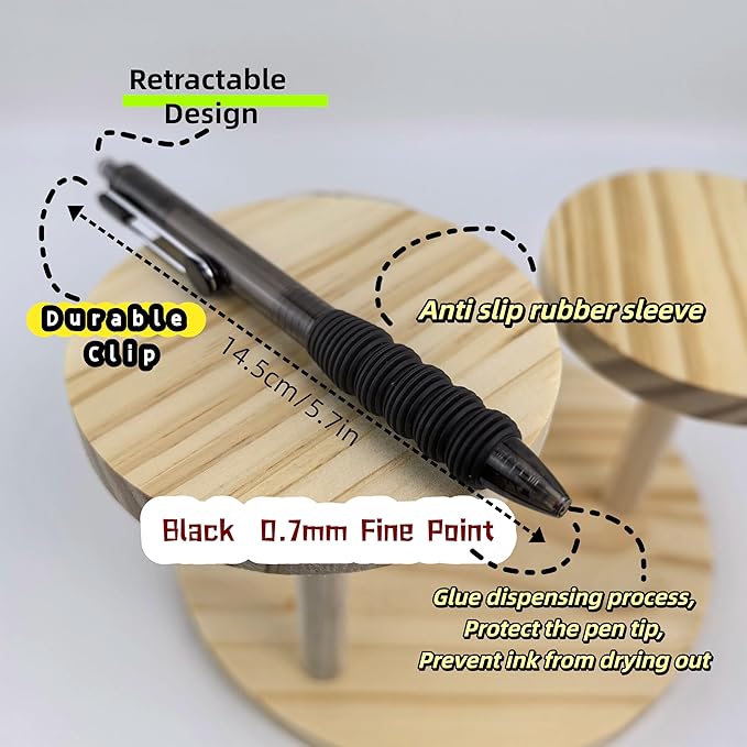 Fengtaiyuan Black Ink, 0.7mm, Retractable Gel Ink Rollerball Pens, Fine Point, Comfortable Grip, Easy Hold, Writting Smooth, 18 Pack (Black ZS07P18)