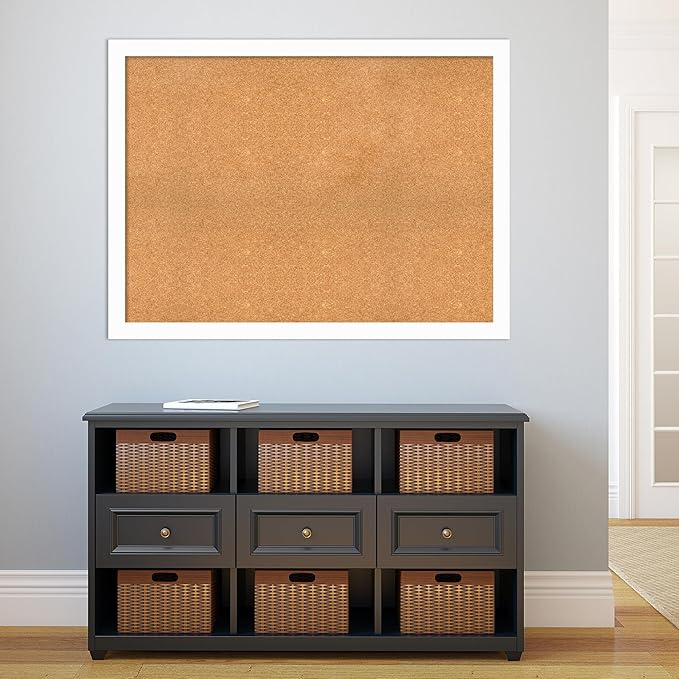 Amanti Art Natural Cork Board for Wall, 35x47 Vision Board with White Frame, Oversize Corkboard Office Decor for Home Organization, Casual Corkboard Pinboard to Display Items for Home Organization in