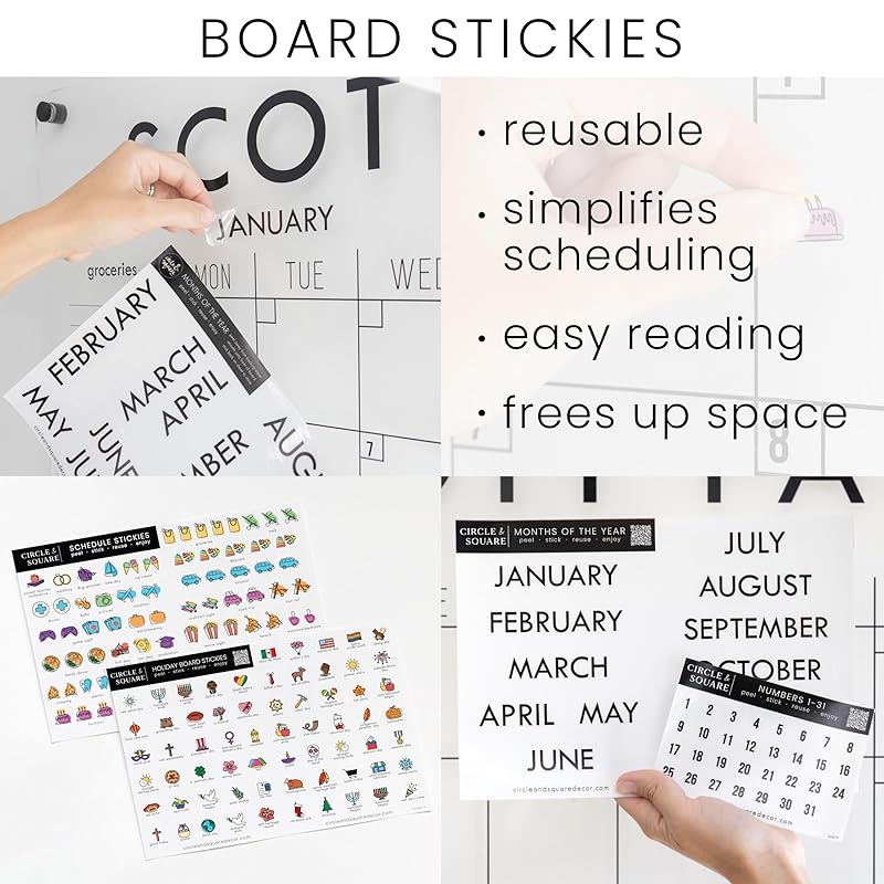 Personalized Clear Acrylic Calendar for Wall, Calendar Whiteboard for Wall, Dry Erase Wall Calendar, Wall Calendar Organizer System for Home (Block, Black, 47.5"W x 36"H)