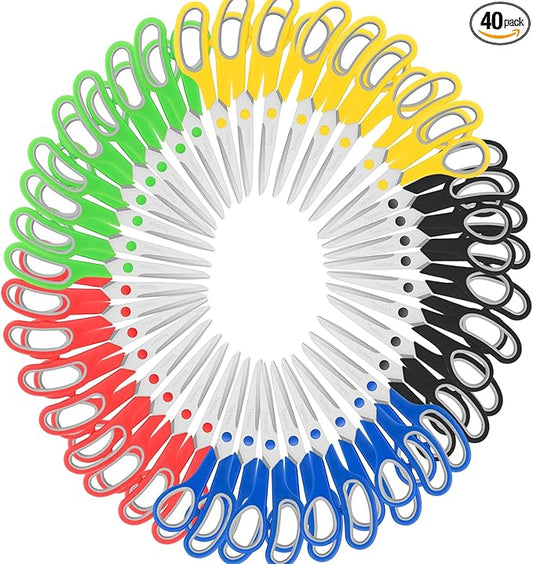 Scissors Bulk 40-Pack, Taotree 8" All Purpose Scissors, Soft Comfort-Grip Stainless Steel Sharp Shears for School Supplies Office Desk Home, Classroom Teacher Sewing Fabric Craft, Right/Left Handed
