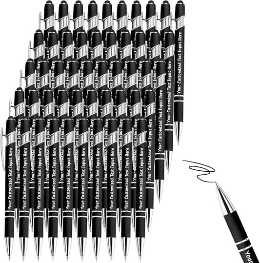 Up to 500 Pcs Personalized Ballpoint Pen Custom Pens Free Engraved Bulk with Name Logo Soft Black Ink Stylus with Touch Metal Office Gift for Anniversaries Graduations Birthdays