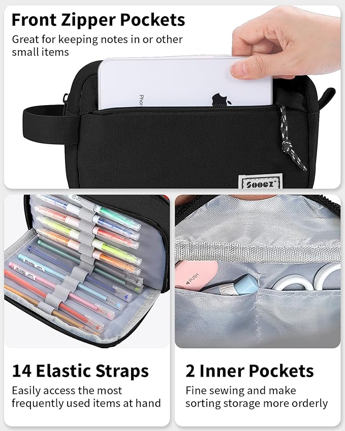 Sooez Big Capacity Pencil Pen Case, Upgraded Canvas Pencil Pouch Pencil Bag Organizer, Large Storage with Separate Compartments Easy Grip Handle, Aesthetic Supply for School Teens Adults