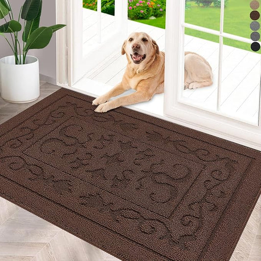 FONEYI Indoor Door Mat 32" x 48", Dirt Trapper Door Mats Non-Slip Entryway Rugs Washable, Absorbent Resist Dirt Welcome Mat, Low Profile Inside Floor Mats for Front Back Door and Entryway, Coffee