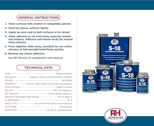 S-18 All-Purpose Adhesive, 32 oz. can - RH Adhesives