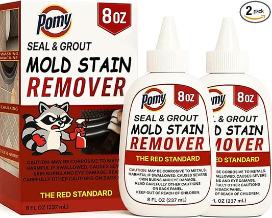 Pomy Professional Grade Mold Stain Remover Gel (2 Pack-16 oz Total) Thick No-Run Gel for Shower Caulk, Grout Lines, Washing Machine Gasket, Front Loader Door Seal, Tile and Bathroom Surfaces