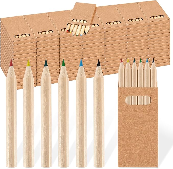 Faccito 100 Packs Mini Drawing Colored Pencils for Kids 3.5 Inch Portable Short Fat 6 Different color Pre Sharpened Pencils in Bulk for Children Painting Classroom School Supplies