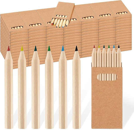 Faccito 100 Packs Mini Drawing Colored Pencils for Kids 3.5 Inch Portable Short Fat 6 Different color Pre Sharpened Pencils in Bulk for Children Painting Classroom School Supplies