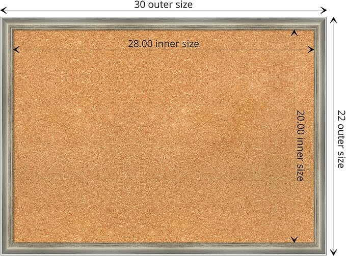 Amanti Art Natural Cork Board for Wall, 22x30 Vision Board with Silver Wood Frame, Medium Corkboard Office Decor for Home Organization, Casual Corkboard Pinboard to display items for home organization