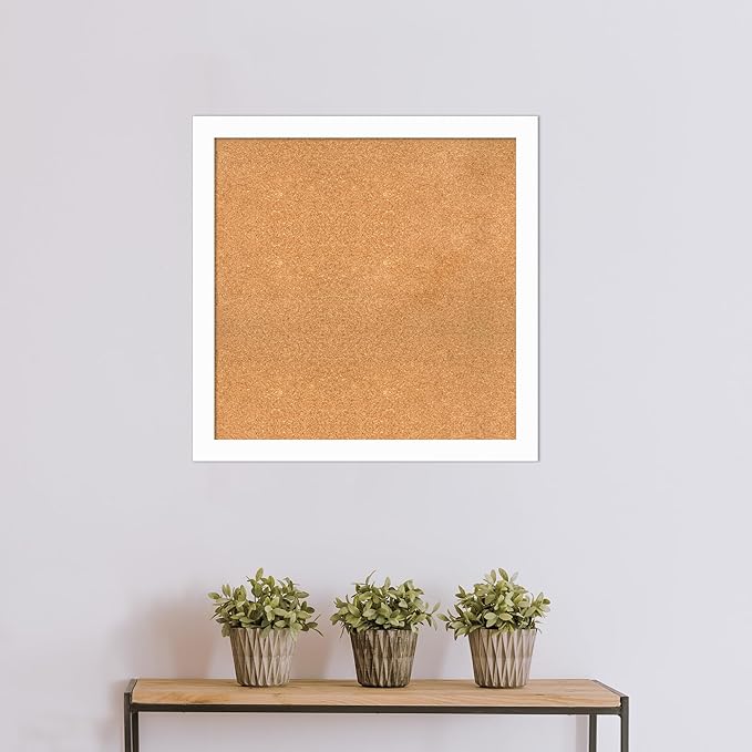 Amanti Art Natural Cork Board for Wall, 31x31 Vision Board with White Frame, Large Corkboard Office Decor for Home Organization, Casual Corkboard Pinboard to Display Items for Home Organization in