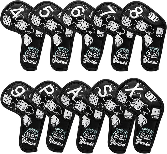 Golf Iron Covers Lucky 777 Golf Iron Headcover 10pcs Synthetic Leather Golf Clubs Iron Covers for Golf Clubs Head Covers for Irons with Magic Tape Fit All Brands