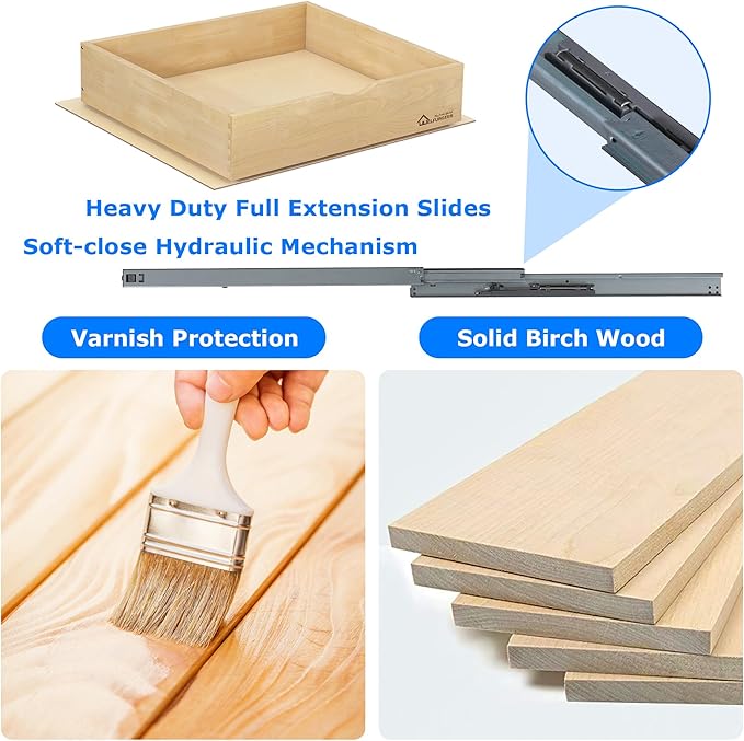 WelFurGeer Premium Birchwood Pull-Out Cabinet Drawers, 14" W x 22" D Pull Out Cabinet Organizer, Soft Close Slide-Out Shelves for Kitchen Cabinets, Heavy-Duty Cabinet Organizer for Home & Kitchen