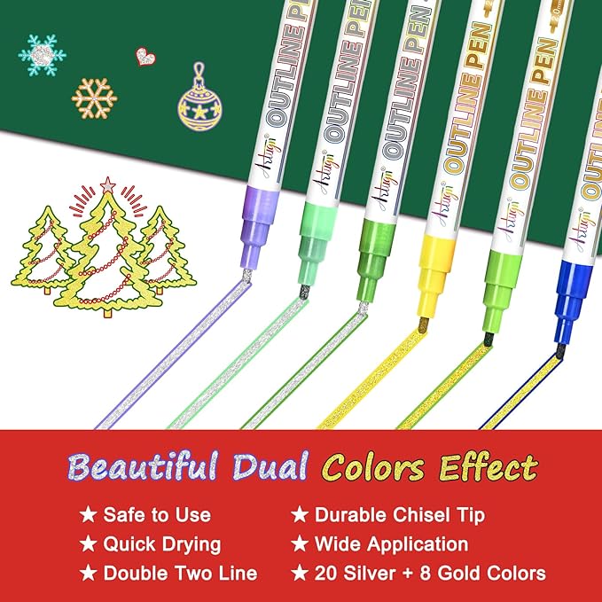 Glitter Markers Paint Pens, Teen Girl Gifts Trendy Stuff 4-16 Year Old, 28 Pack Gold and Silver Shimmer Metallic Markers Arts Crafts Supplies for Kids Ages 6 to 8, 9-12 Birthday Gifts for Tweens
