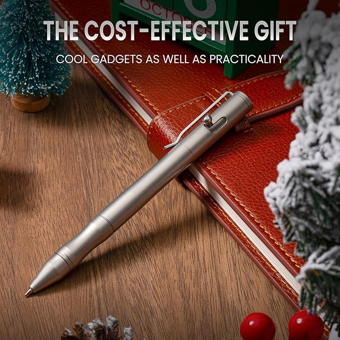 Origin-Joy 2 Pack Stainless Steel Bolt Action Pen Set, Heavy Duty EDC Pocket Gel Tactical Pen With 8 Ballpoint Refills (Sandblasting)