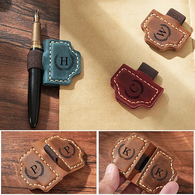 Artlaza Personalized Magnetic Leather Bookmark with Pen Holder - 26 Letters Custom Book Mark with Name Initial Engraved Book Marker for Readers, Book Lovers, Travelers - Gift for Women & Men(Red，V