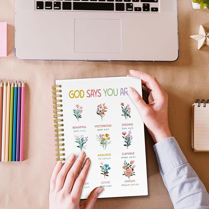 Inspirational Religious Spiral Notebook, Spring Floral Wildflower Faith Scripture Journaling Notebooks for Office School, Bible Verse Hardcover Journals Gifts for Women, 160 Pages 5.5 x 8.3 Inch