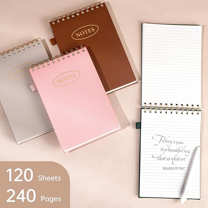 Yoment Top Spiral Notebook 240 Pages Leather Steno Pads 6x9 Top Bound Spiral Notepad 100 GSM College Ruled Notebook Left Handed Notebooks for Work School Office, Brown