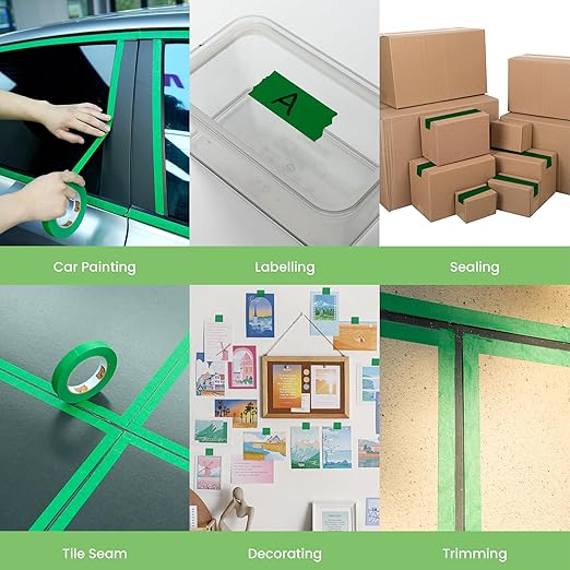 Green Painters Tape Multi-Surface Masking Tape 0.94 inch x 60 Yard, Indoor and Outdoor Painting Tape, Residue Free Easy Removal with Sharp Lines, Paint Tape for Walls, Auto, Home, 6Rolls