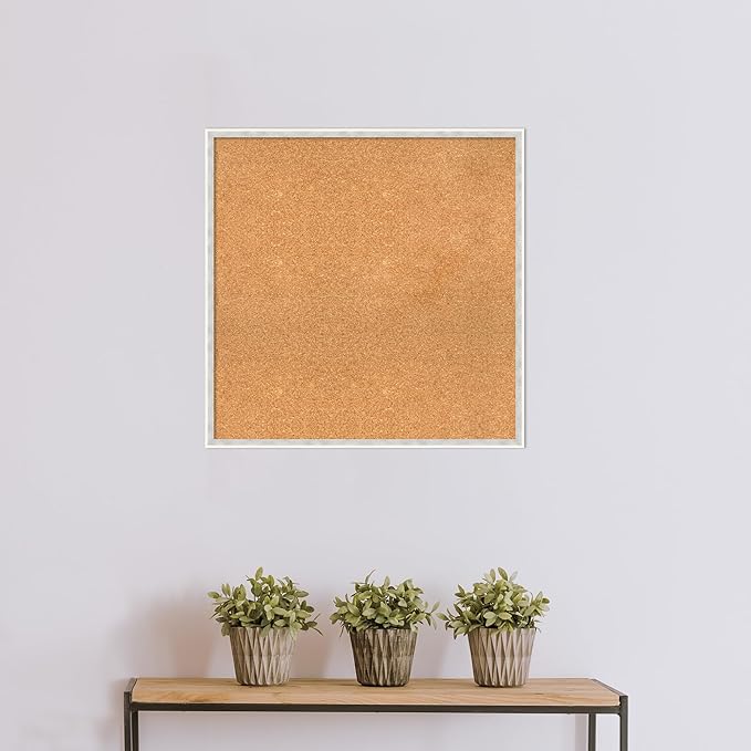 Amanti Art Natural Cork Board for Wall, 29x29 Vision Board with White Frame, Large Corkboard Office Decor for Home Organization, Modern Corkboard Pinboard to Display Items for Home Organization in