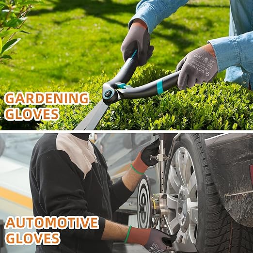 Schwer 6 Pairs Safety Work Gloves with Sandy Nitrile Coating LT5626, Max Abrasion Resistance Heavy Duty Gloves with Grip for Men and Women, Ideal for General Use, Mechanic, Construction, Gardening, M