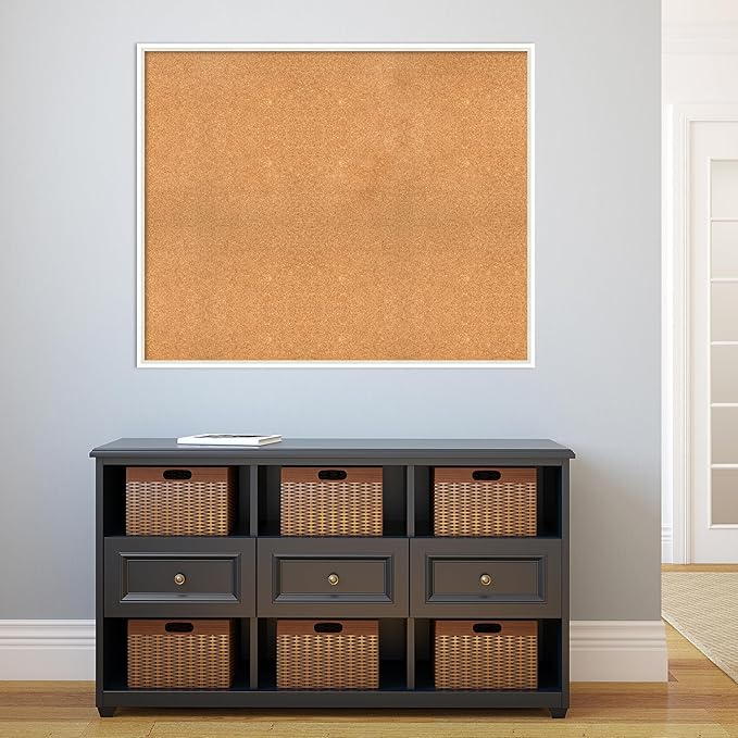 Amanti Art Natural Cork Board for Wall, 35x43 Vision Board with White Frame, Oversize Corkboard Office Decor for Home Organization, Modern Corkboard Pinboard to Display Items for Home Organization in