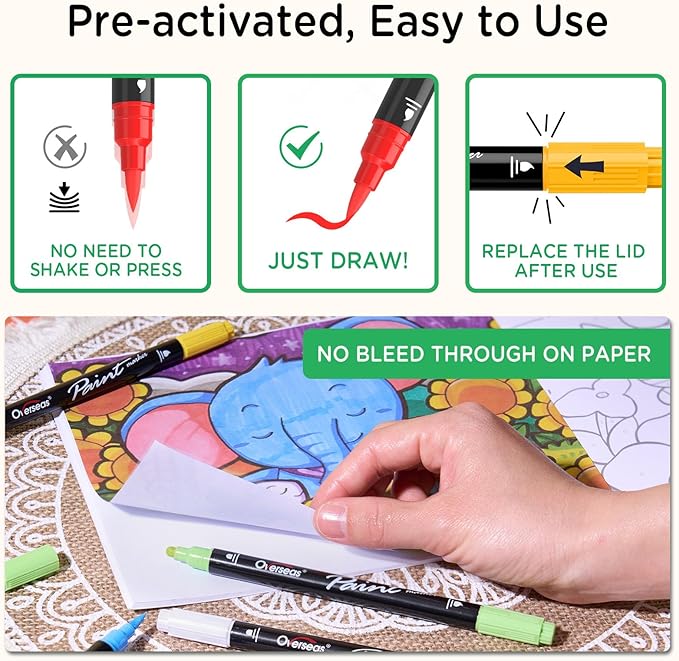 Overseas White Acrylic Paint Markers, 2 Pack Dual Tip Paint Pens Acrylic Markers with Dot and Brush Tip, Coloring Marker for Wood, Rock, Canvas, Glass, Metal, Ceramic, Plastic, Fabric, School Supplies