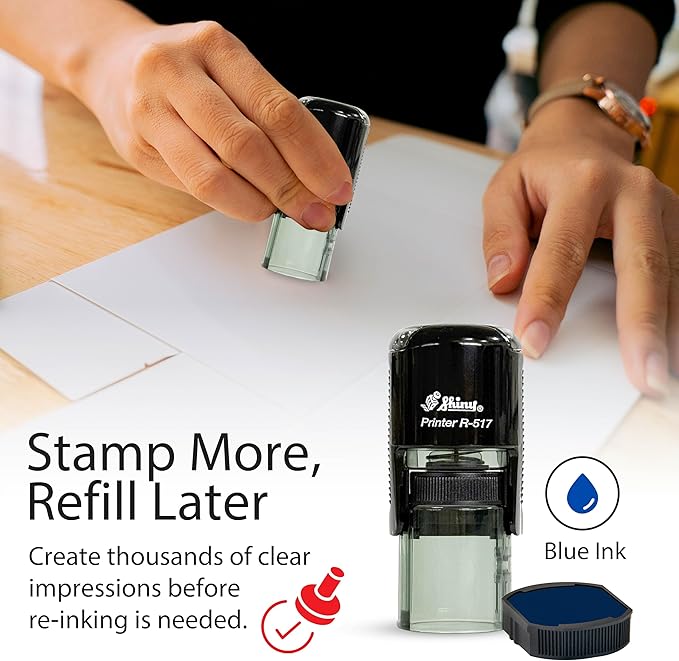 Shiny Smiley Face Teacher Stamp, Round Self Inking Stamp for Classroom, Blue Ink