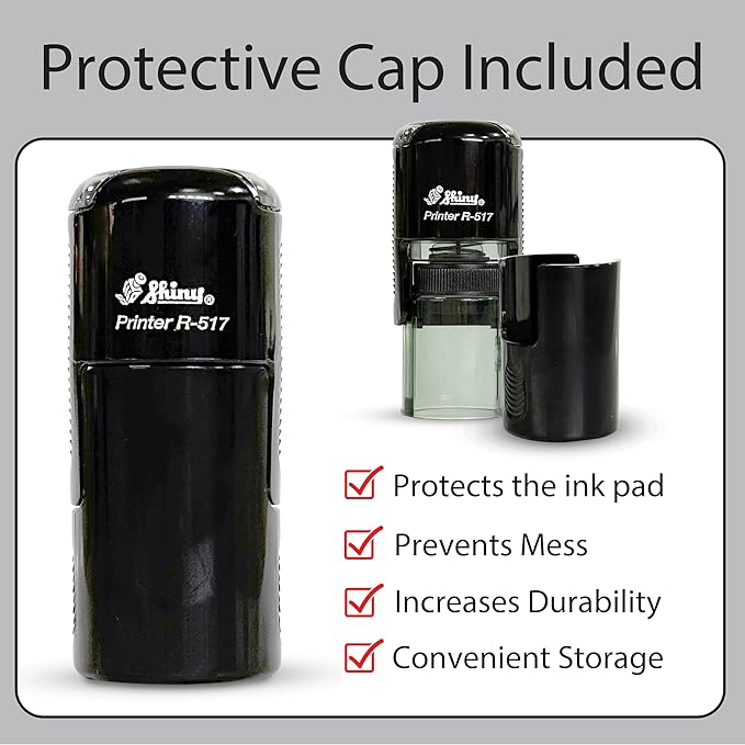 Shiny Pleasure Serving You Stamp, Round Self Inking Stamp for Office and Retail, Blue Ink