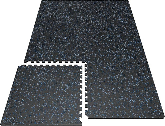 PRAISUN 0.6" Thicker Gym Mat, 6 Tiles 24 Sq Ft Workout Mats, Interlocking Foam Tiles with Rubber Top, High Density EVA Foam, Exercise Mat, Gym Flooring for Home Gym, Garage, 24 x 24in, Black/Blue