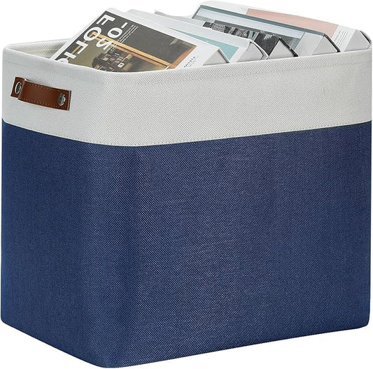 DULLEMELO Large Storage Basket 17"x12"x15",Fabric Organizer Bin for Storage Clothes, Toys, Books,Storage Bin with Handles for Bedroom, Closet, Nursery (White&Blue,1 Pack)