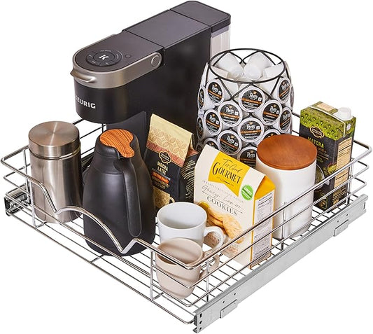 HOLDN’ STORAGE Heavy-Duty Premium Collection Pull Out Cabinet Organizer, Cabinet Drawer Slide Outs, Lifetime Limited Warranty - Basket Size 20" W x 21" D x 5" H, Anti-Rust Chrome Finish