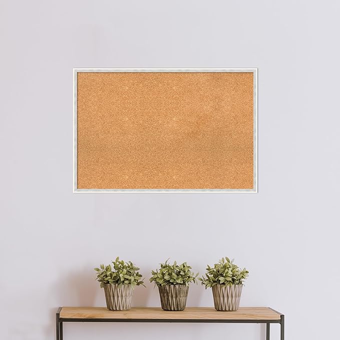 Amanti Art Natural Cork Board for Wall, 25x37 Vision Board with White Frame, Large Corkboard Office Decor for Home Organization, Modern Corkboard Pinboard to Display Items for Home Organization in