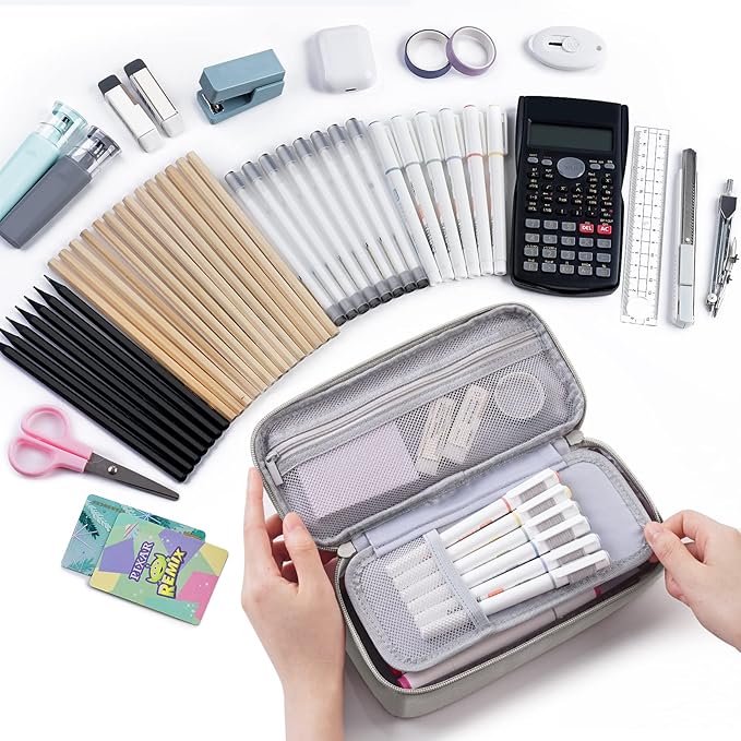 WEMATE Pencil Case, Large Storage Organizer for Stationery, Back - to - School Essential, Teacher Must - have, Big Pencil Pouch, Marker Case School Supplies for College & High School