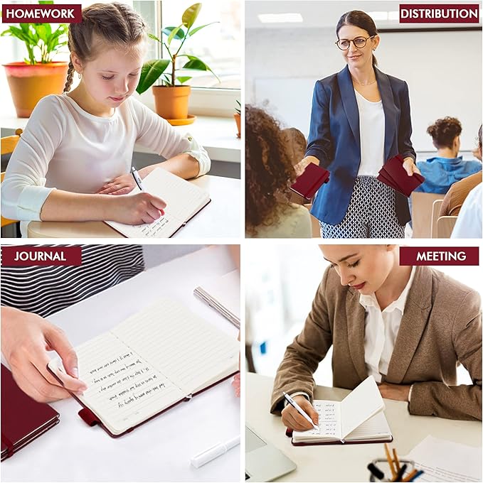 feela 6 Pack Pocket Mini Notebooks Bulk, Small Cute Memo Notepads Hardcover College Ruled Lined Journals with Pen Holder for School Business Work, with 6 Black Pens, 3.5”x 5.5”, A6, Wine