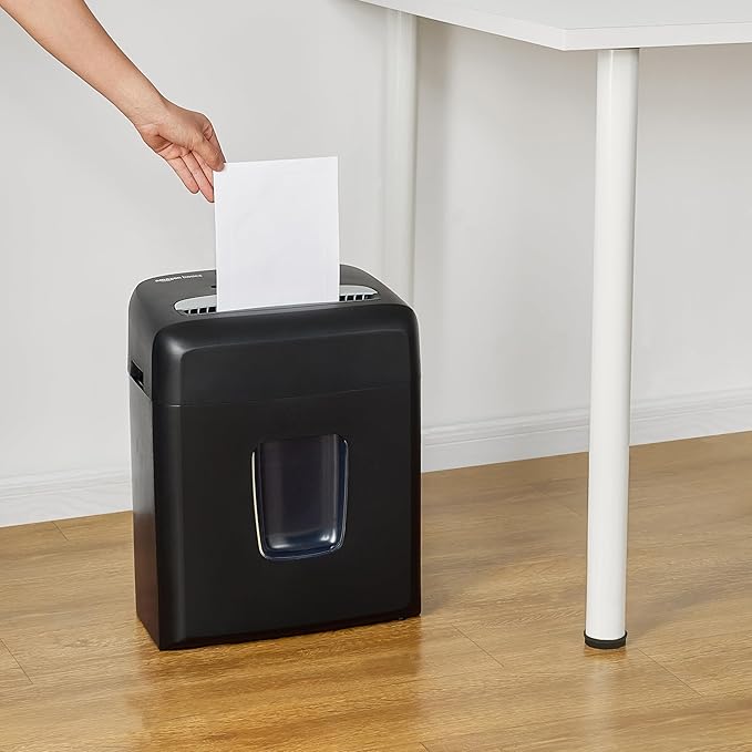 Amazon Basics Micro Cut Paper Shredder, CD, and Credit Card Shredder, 8 Sheet (New Model), Black