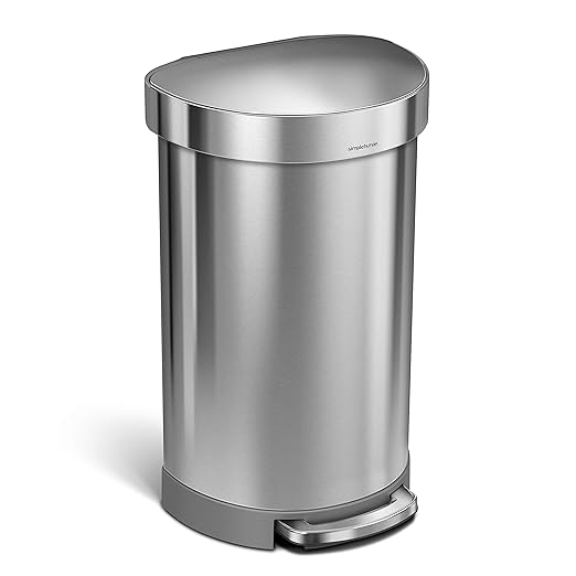 simplehuman 45 Liter/ 12 Gallon Semi-Round Hands-Free Step Trash Can, Brushed