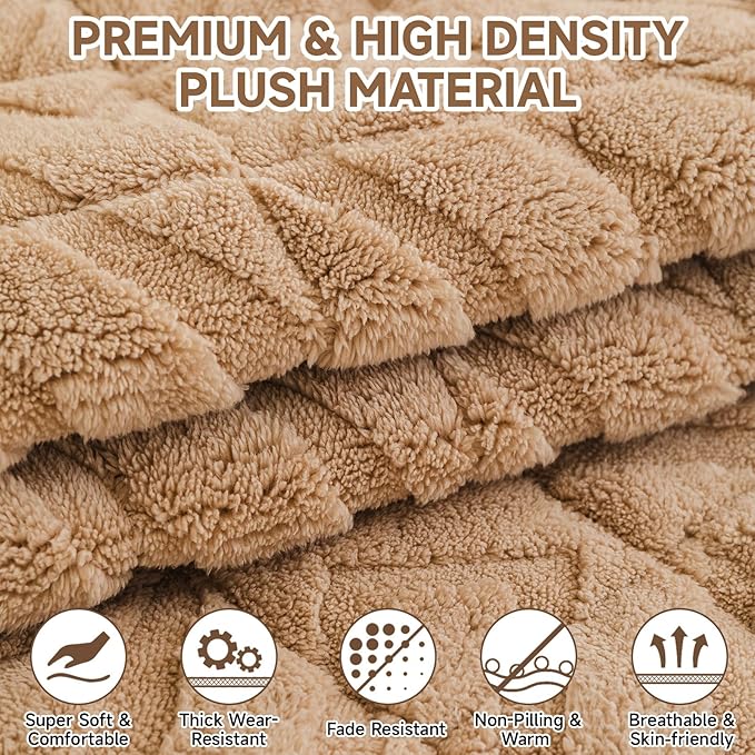OTOB Plush Couch Cover for Dogs Washable, Non Slip Fuzzy Soft Armrest Backrest Sofa Slipcovers Geometric Jacquard Pet Friendly Couch Covers Protector All Season, 1 Piece (Coffee, 27.6"x27.6")