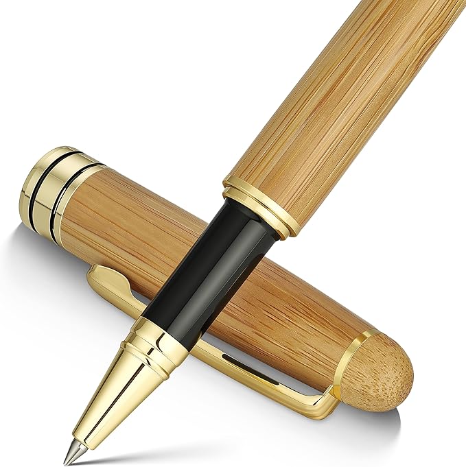 BEILUNER Luxury Bamboo Wooden Ballpoint Pen Writing Set - Elegant Fancy Nice Gift Pen Set for Signature Executive Business Office Supplies - Gift Boxed with Extra Refills (Black)