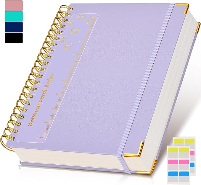Spiral Notebook Journal 8.5” x 11”, 300 Pages Hardcover Leather Lined Journals for Women Men, A4 Large College Ruled Notebooks with 100 GSM Thick Paper, Spiral Journal for Writing Work School, Purple