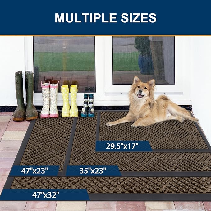 Smiry Front Door Mat Outside Entrance, Heavy Duty Outdoor Indoor Mat, Natural Rubber Doormat, Non Slip, Trap Dirt and Moisture, Easy Clean, Low Profile Patio Porch Entryway Mat, 29.5x17, Mix Brown
