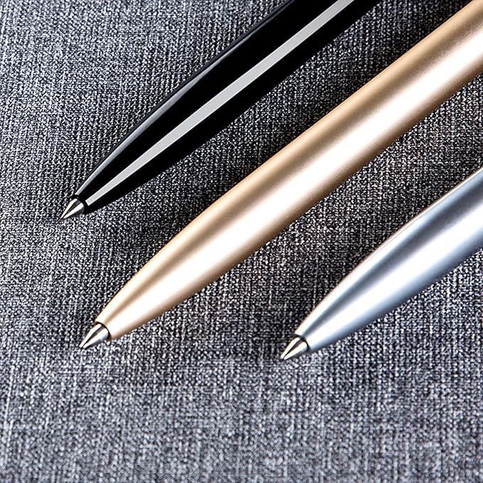DUNBONG Retractable Metal Gel Pen, 0.5mm Medium Point Ballpoint Pens, Black Gel Ink (Silver)