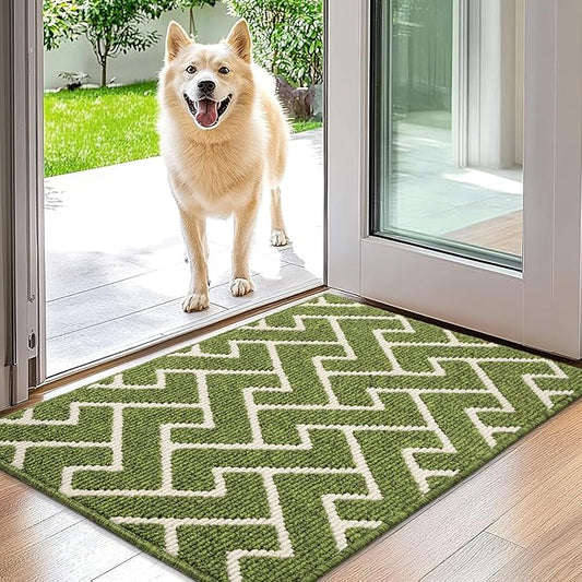 hicorfe Indoor Doormat,Front Back Door Mat TPR Backing Non Slip Mats 20"x31.5" Absorbent Resist Dirt Entrance Doormat Inside Floor for Entryway Washable Low-Profile(Sage Green)