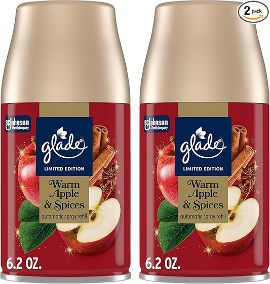 Glade Automatic Spray Refill, Warm Apple & Spices, Scented Air Freshener for Home and Bathroom, 6.2 Oz, 2 Count