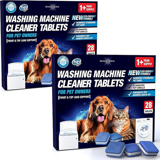 Washing Machine Cleaner Tablets for Pet Owners - Front & Top Load Washer Deep Cleaning - Septic Tank Safe - HE Support - Remove Stubborn Pet Hair - Eliminates Pet Smells - Prevents Pet Dander Build-up