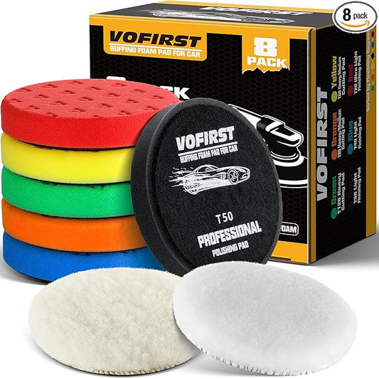 8 Pcs Polishing Pads, Buffing Pads 5.5 Inch 138mm for 5 Inch Backing Plate, High-Density & Reusable Buffing Sponge Pads and Woolen Pads Cutting Polishing Pad Kit for Car Buffer Polisher & Waxing
