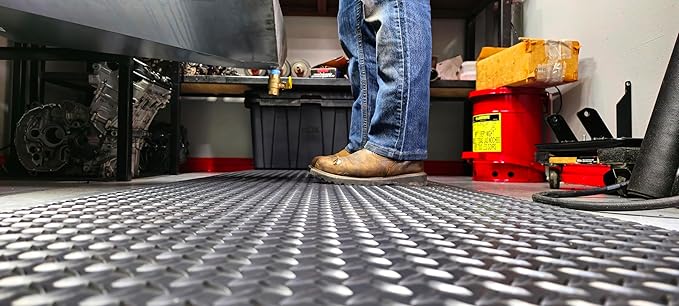 Rhino Mats, American Classic Diamond Anti-Fatigue Mats, Industrial Ergonomic Comfort Standing Mat for Work, Home, Garage, Office, Kitchen or Anywhere (Black 9/16" Thick, 3 FT. x 25 FT.)