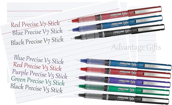 Precise V5/V7 Stick Rolling Ball Pens, Fine and Extra Fine Point, Assorted Points Red Ink, 4-pk; Bundle with Plastic Reusable Pouch