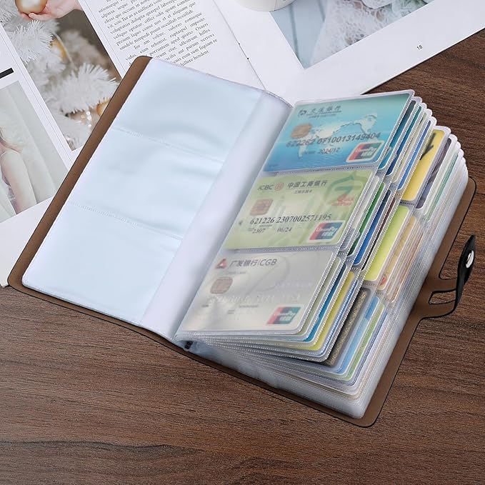 RFID Credit Card Holder, Leather Business Card Organizer with 96 Card Slots, Credit Card Protector for Managing Your Different Cards and Important Documents to Prevent Loss or Damage (Black)