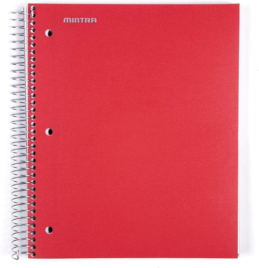 Mintra Office Durable Spiral Notebooks, 5 Subject (Red, College Ruled 1pk)