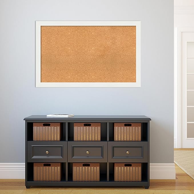 Amanti Art Natural Cork Board for Wall, 27x43 Vision Board with White Frame, Large Corkboard Office Decor for Home Organization, Casual Corkboard Pinboard to Display Items for Home Organization in