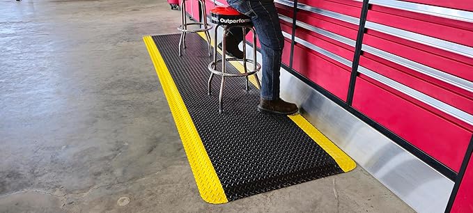 Rhino Mats, American Classic Diamond Anti-Fatigue Mats, Industrial Ergonomic Comfort Standing Mat for Work, Home, Garage, Office, Kitchen or Anywhere (Black/Yellow 9/16" Thick, 4 FT. x 24 FT.)